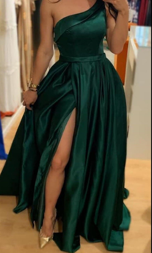 Einfaches grünes langes Abendkleid aus Satin, grünes Abschlusskleid Y4296