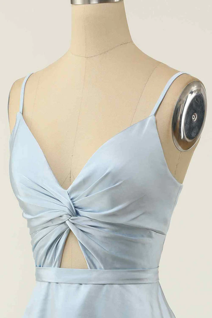 A-Linie V-Ausschnitt Twist Knoten Cut-Out Plissee Mini Homecoming Kleid Y1866