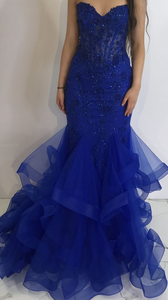 Elegantes königsblaues Meerjungfrau-Abendkleid Königsblaues Abendkleid Y6607