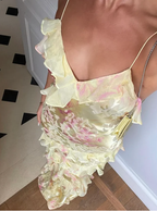 Romantisches Chiffon-Ballkleid mit Spaghettiträgern und V-Ausschnitt, charmantes Abendkleid Y2306