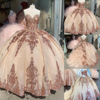 Rose Gold Sweet 16 Quinceanera Kleider Pailletten Appliques Schatz Ballkleider Y401