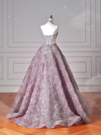 Glamouröses Neckholder Lila Tüll Blumen Perlen Ballkleid, A-Linie Abendkleid Brautkleid Y8625