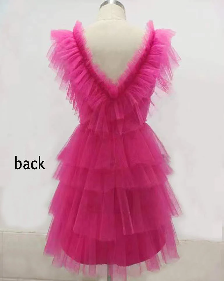 A-Linie V-Ausschnitt Stufenkleid für den Heimkehr, kurzes Tüll-Abschlussball-Partykleid Y1458