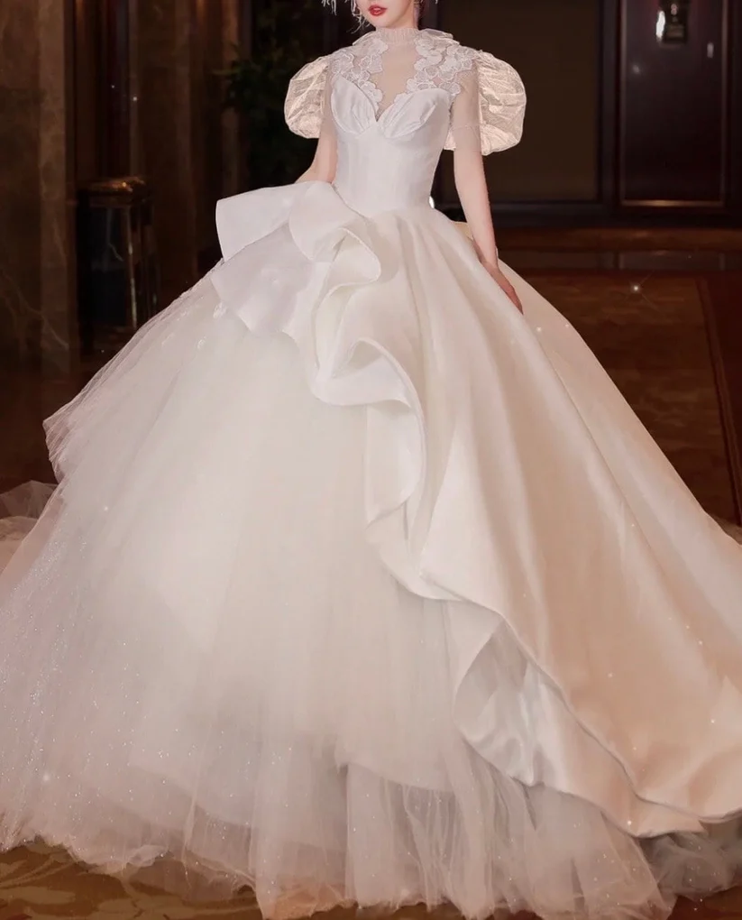 Schickes A-Linien-Brautkleid mit langen Ärmeln, Brautkleid Y6789