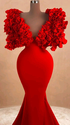 Frauen Rot Langes Abendkleid Meerjungfrau Formales Kleid Rüschen Wolke Schulter Y4932