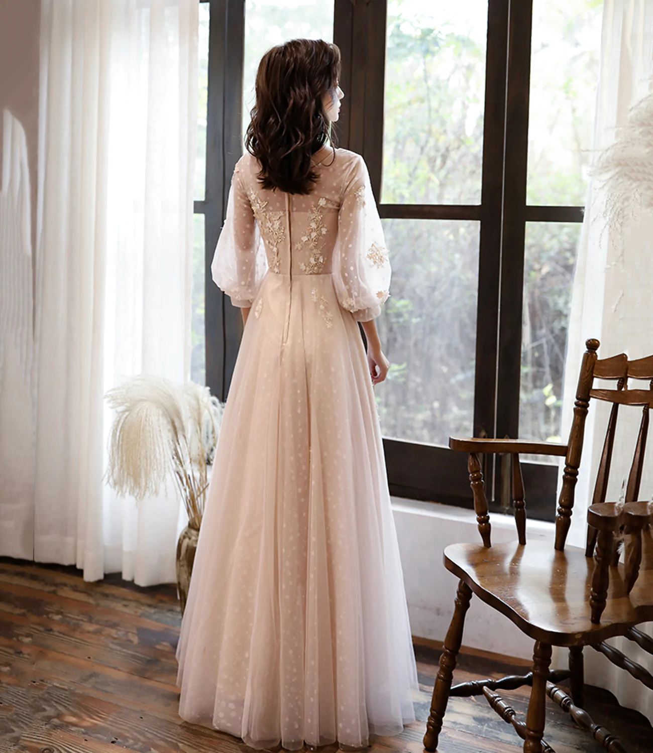 Lindo vestido de fiesta largo de tul con encaje, vestido de noche de corte A Y1291