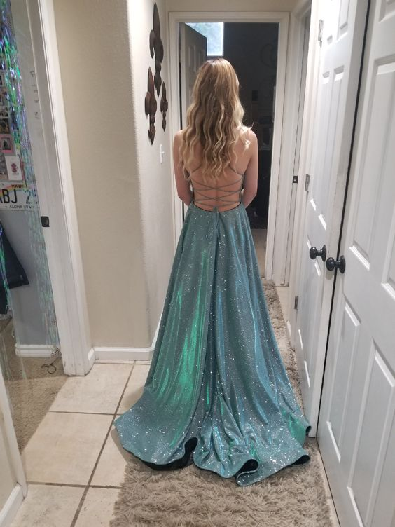 Glänzendes A-Linien-Abendkleid mit V-Ausschnitt, Abschlusskleid Y6754