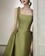 Spaghettiträger Satin Ballkleid A-Linie Schlichtes bodenlanges Abendkleid Y7011