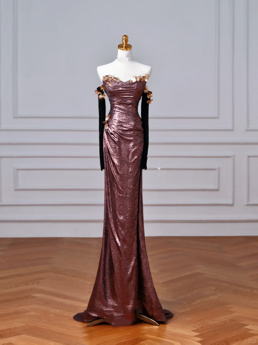 Vintage Off The Shoulder Satin Appliques Long Prom Dress Mermaid Slit Evening Dress Y8613