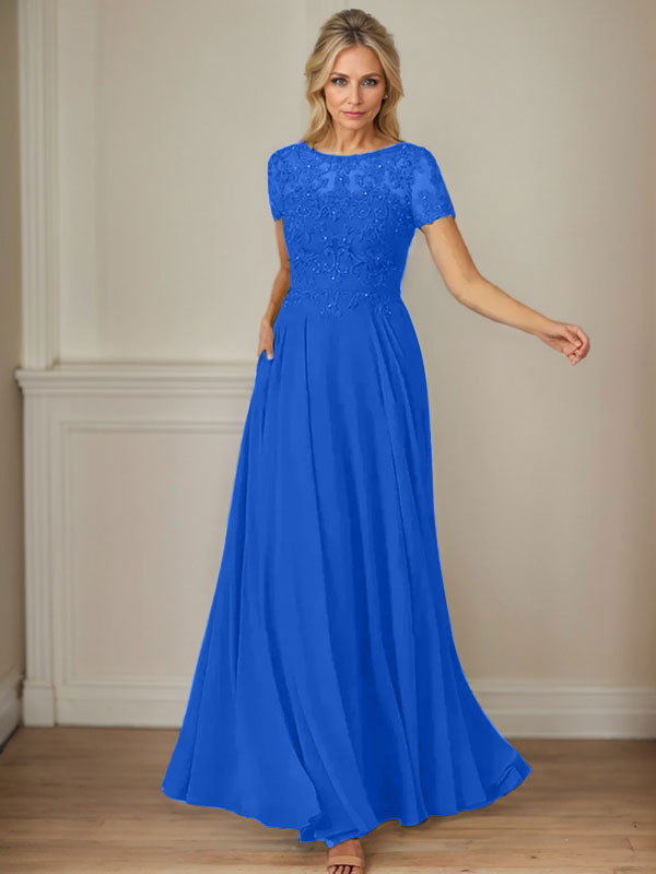Vestido de gasa azul marino oscuro con escote barco, lentejuelas y corte en A