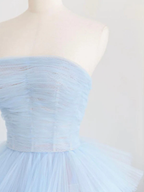 Vestido largo de fiesta de tul azul de invierno, vestido de noche de tul azul en capas Y393