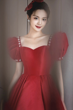Burgunder Satin langes Ballkleid A-Linie Abendkleid Y1169