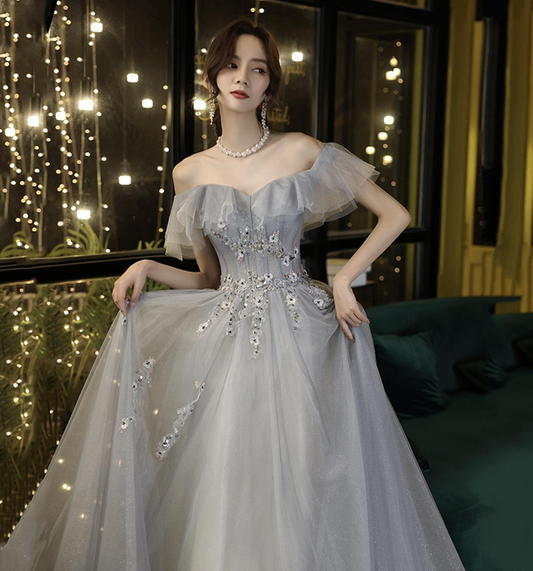 Vestido de noche de corte A con hombros descubiertos, vestido de graduación de hada Y5840
