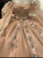 Vestido de quinceañera para niña de 16 años, con apliques de cuentas, manga larga, estilo princesa, Y5469