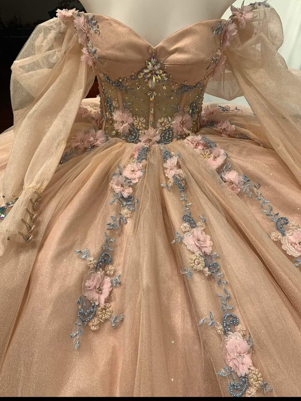 Vestido de quinceañera para niña de 16 años, con apliques de cuentas, manga larga, estilo princesa, Y5469