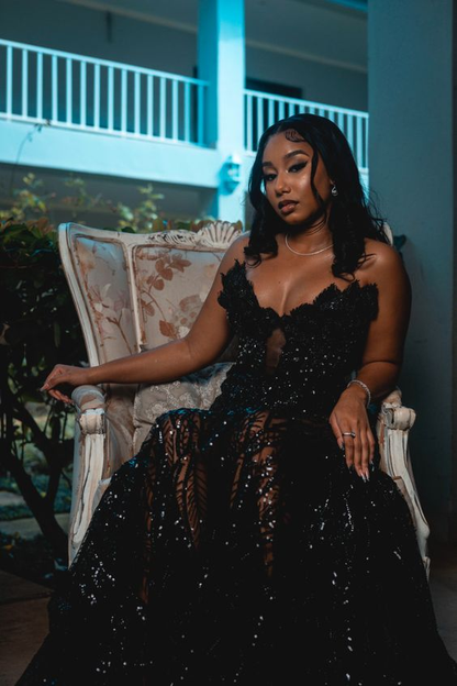 Elegantes Schwarzes Langes Abendkleid Schwarzes Glamourkleid Y6639