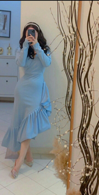 Elegante vestido de fiesta de sirena con escote en V azul, vestido de noche formal Y8181