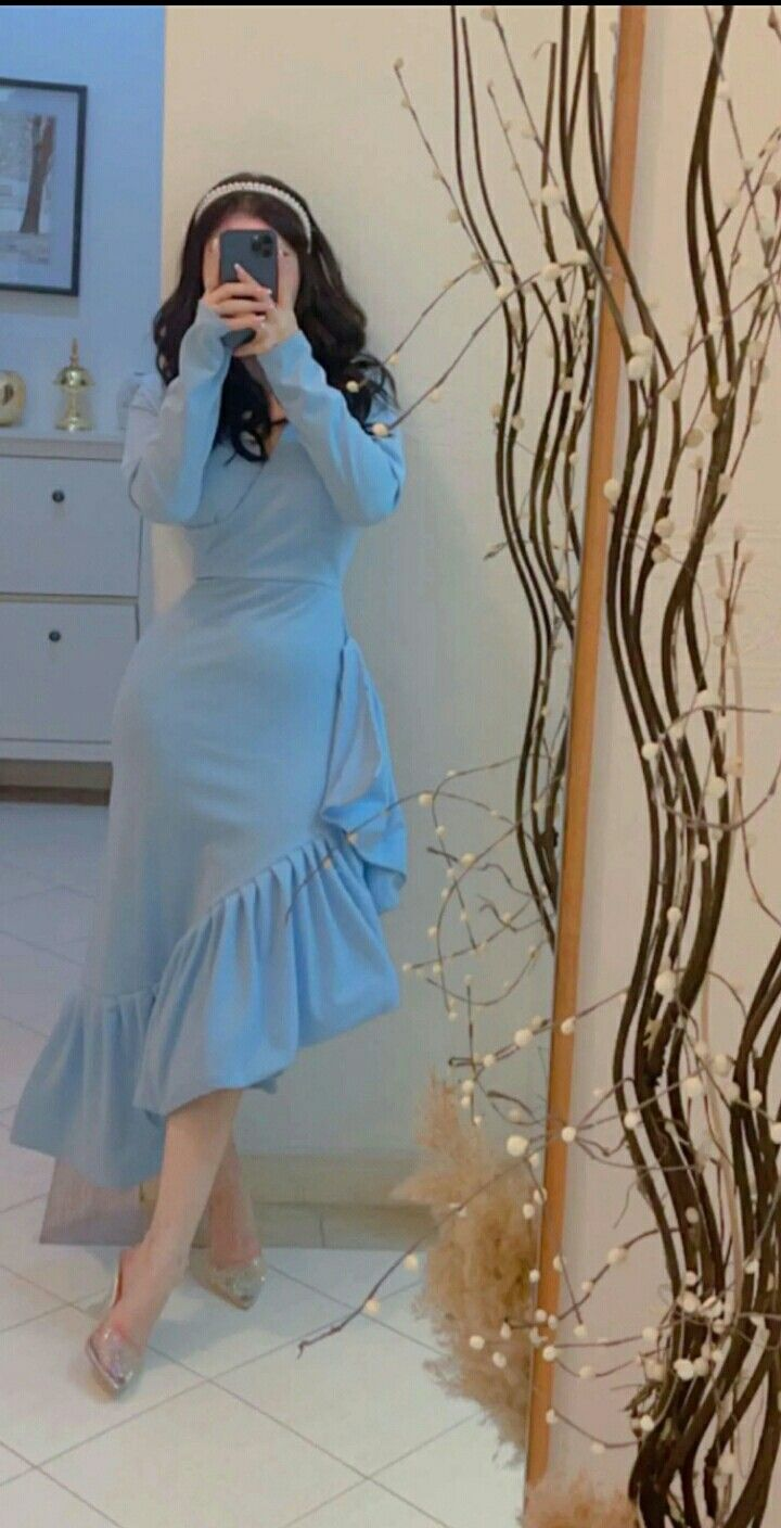 Elegante vestido de fiesta de sirena con escote en V azul, vestido de noche formal Y8181