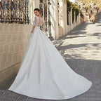 Elegant Wedding Dresses For Woman Vestidos De Novia V Neck Lace Long Sleeves Satin Bridal Gown Illusion Back Bride-payinti