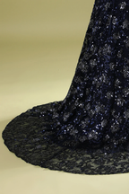 Navy Blue Evening Dress with Beading Sequins,Chic Prom Dress Y1832
