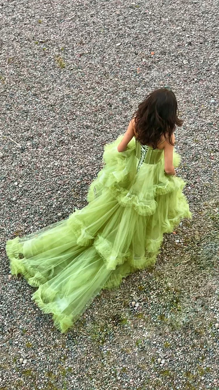 Grüne Tüll Lange Ballkleider, A-Linie Formale Abendkleider Y2029