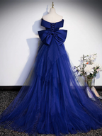 Königsblaues Meerjungfrau-Abendkleid aus Satin, schulterfrei, blau, Y7429