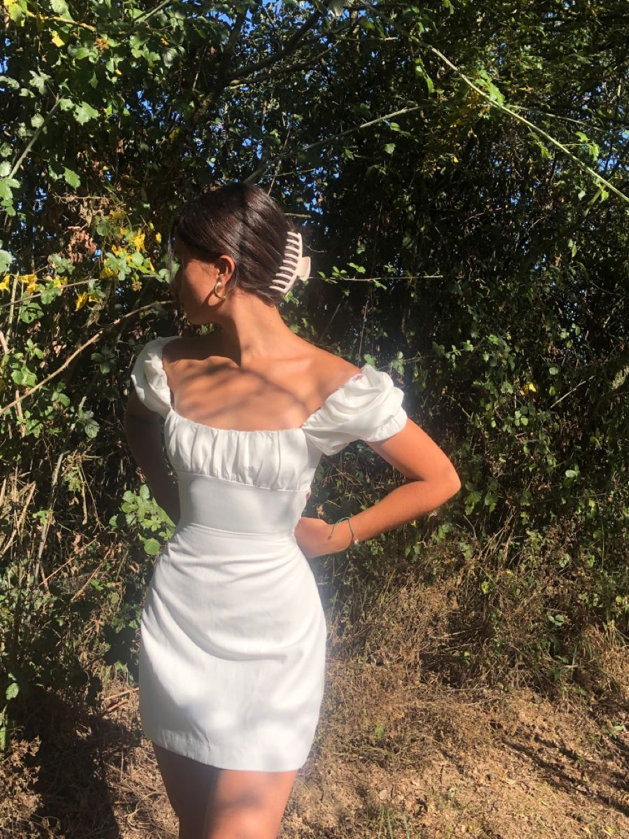 Vestido blanco vintage de fiesta con escote cuadrado, minivestido blanco Y3083