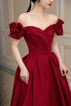 Burgunderrotes langes Satin-Ballkleid, A-Linien-Abendkleid Y1658