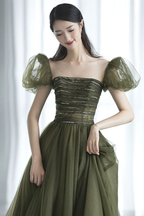 Vestido largo de fiesta de tul verde, vestido de noche verde Y623