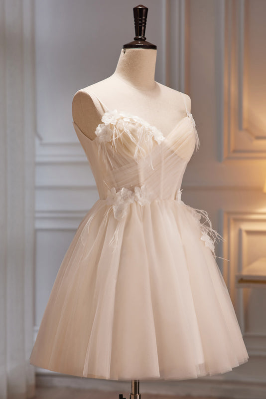 Nolwenn | Vestidos de fiesta cortos de tul con escote en forma de corazón y tirantes finos