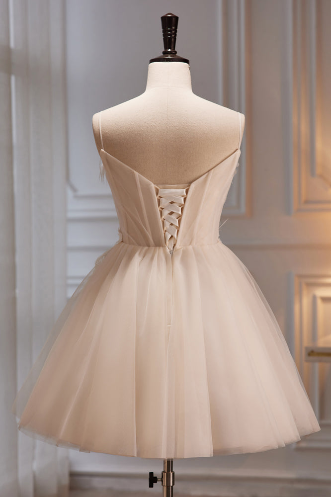 Nolwenn | Vestidos de fiesta cortos de tul con escote en forma de corazón y tirantes finos