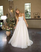 Shiny Wedding Dresses Boho Sweetheart Sequin Spaghetti Strap A-Line Princess Wedding Bridal Gown suknia slubna-payinti