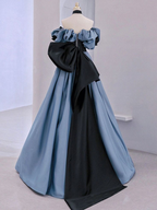 Blaues langes Ballkleid aus Satin und Spitze, schulterfrei, Abendkleid Y5621