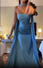 Elegante vestido de fiesta azul. Elegante vestido de noche azul Y7442.