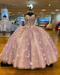 Hermoso vestido de quinceañera con tirantes finos, flores 3D y cola de corte, con encaje interior Y1247