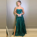 Vintage Abendkleider Spaghettiträger Ballkleider Rückenfrei Spitze A-Linie Ärmellos Partykleid Y4923