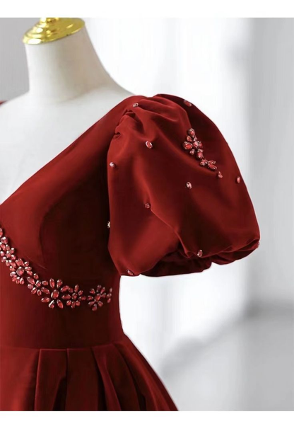 V-neck Evening Dress Charming Prom dress Velvet Party Dress Bubble Sleeve Dress Y4573