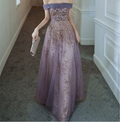 Vestido de fiesta morado de ensueño, vestido de noche con hombros descubiertos, elegante vestido largo de banquete, vestido de fiesta sin mangas, vestido de graduación para niña Y4286