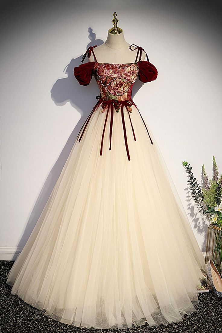 Champagner Tüll Spaghettiträger Langes Ballkleid A-Linie Party Ballkleid Y7952