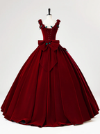 Wunderschönes burgunderrotes Quinceanera-Kleid aus Samt mit Rosenblüten Y7750