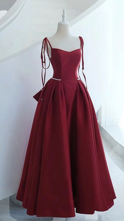 Ärmelloses Abendkleid aus Satin mit A-Linie, Spaghettiträgern, quadratischem Kragen, bodenlang, rückenfrei, formelle Party- und Abschlussballkleider Y4989