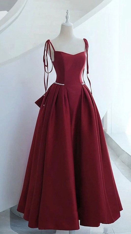 Vestido de noche sin mangas de satén, corte A, tirantes finos, cuello cuadrado, largo hasta el suelo, espalda descubierta, formal, para fiesta y graduación, Y4989