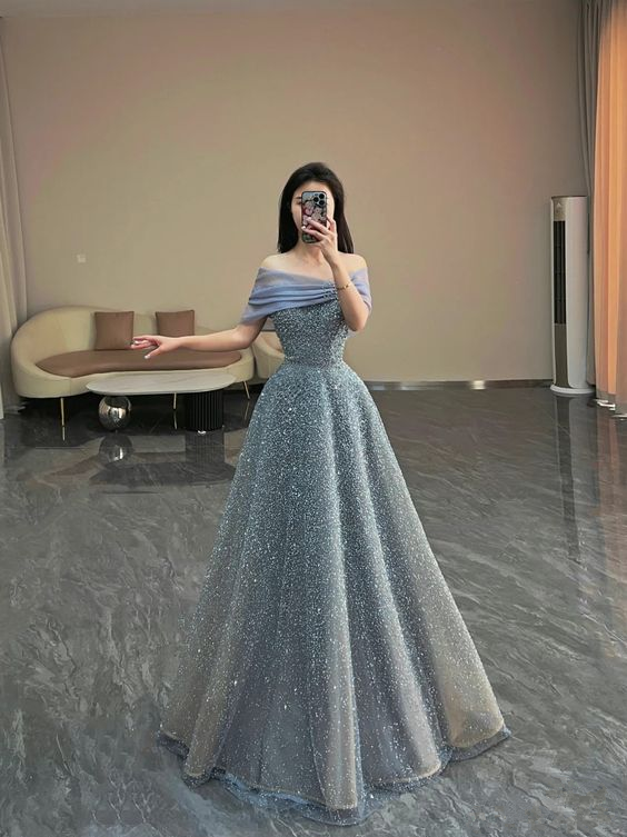 Luxuriöses schulterfreies A-Linien-Abendkleid zum 18. Geburtstag, Partykleid Y6038