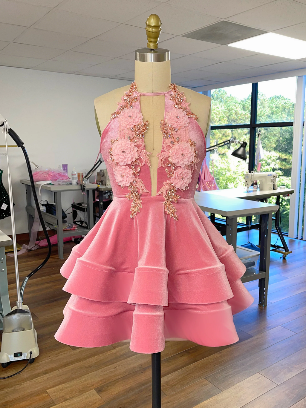 Vestido rosa de fiesta con escote halter, corte A, estilo homecoming, Y2153
