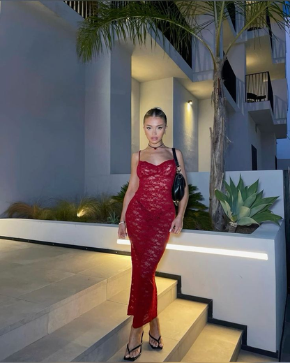 Charming Spaghetti Straps Lace Evening Dress Lace Party Gown Y6641