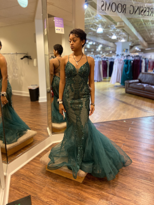 Vestido de noche verde sirena con encanto Y5918