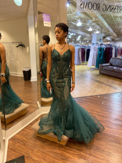 Vestido de noche verde sirena con encanto Y5918