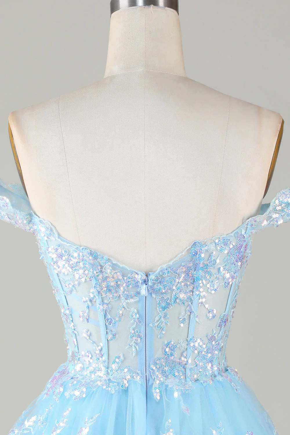 Funkelndes blaues A-Linien-Korsett-Kurzes Homecoming-Kleid aus gestufter Spitze Y4083