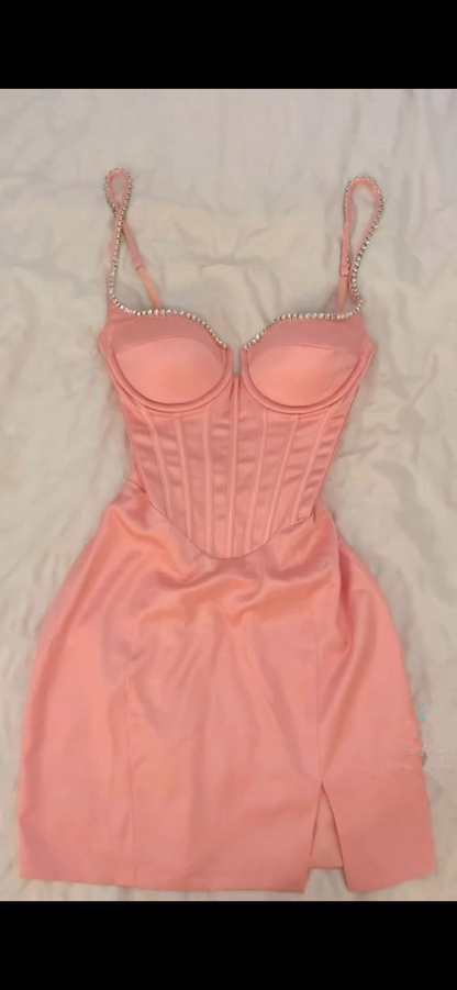 Vestido mini ajustado con escote en V y corsé, vestido sexy para fiesta de bienvenida Y4077
