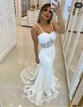Vestido de novia blanco de corte sirena sexy, vestido de novia blanco Y6000